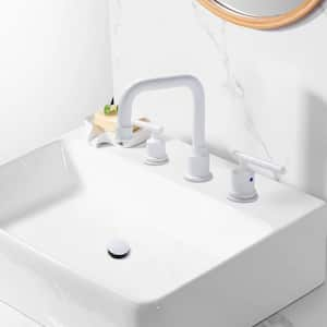 8 in. Widespread 3 Hole Lead-Free Double Handle Bathroom Faucet with Pop-up Drain and Supply Lines in White