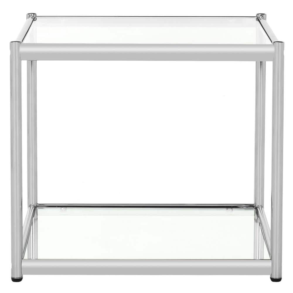 20" Square Chrome & Glass Transitional End Table
