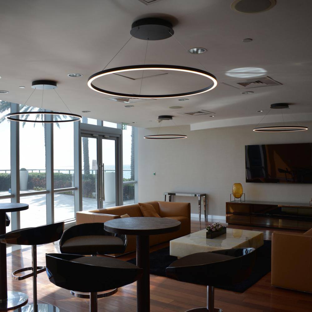 Tania 39" Sleek Black Integrated LED Adjustable Drum Chandelier