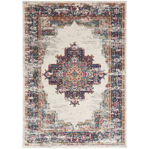 Nourison Passion Ivory Blue 8 ft. x 10 ft. Bordered Transitional Area Rug