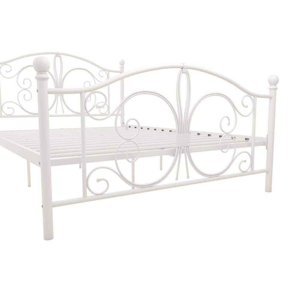 White Metal Full Bed with Scrollwork Headboard