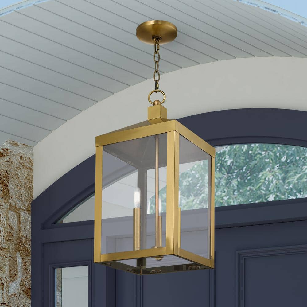 Antique Brass Rectangular Glass Pendant Light