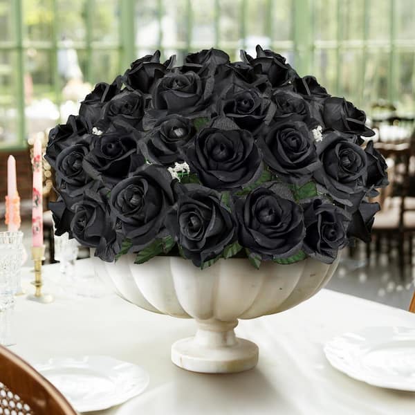 LIVING LUXURY 14 in. Black Artificial Open Rose Flower Stem Bush