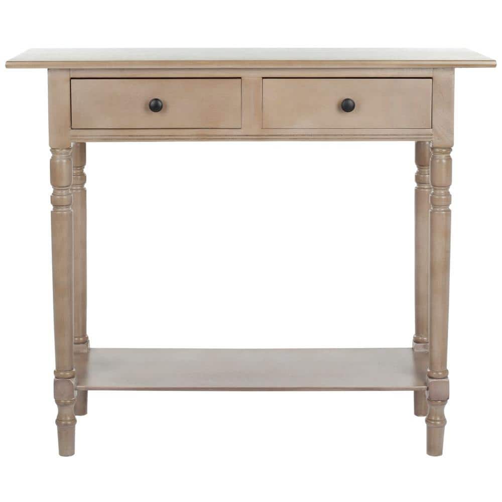 Transitional Gray Pine Console Table with Dual Storage Drawers