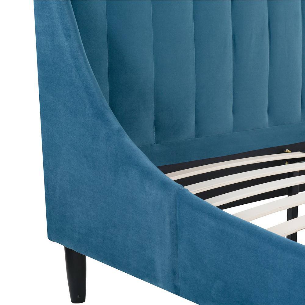 Aspen Teal Velvet Upholstered Queen Platform Bed with Tufted Headboard
