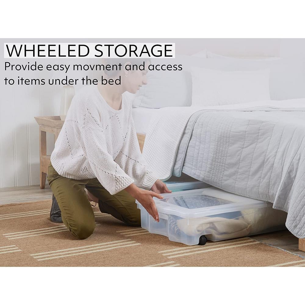 Clear Plastic Under-Bed Storage Boxes with Wheels, 68 qt, 2-Pack
