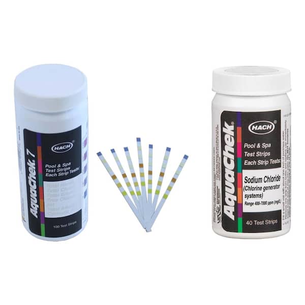 AquaChek 7-Way Pool Chlorine/pH Test Strips and White Salt Titrator Strips in Silver