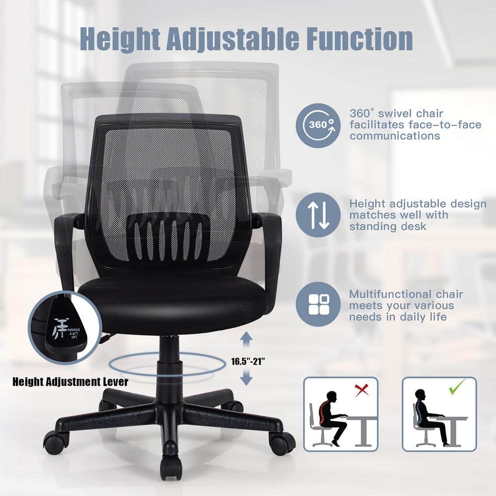 Ergonomic Mid-Back Black Mesh Executive Swivel Office Chair