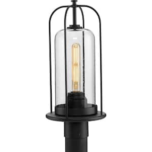 Watch Hill 1-Light Textured Black Clear Seeded Glass Farmhouse Outdoor Post Lantern Light