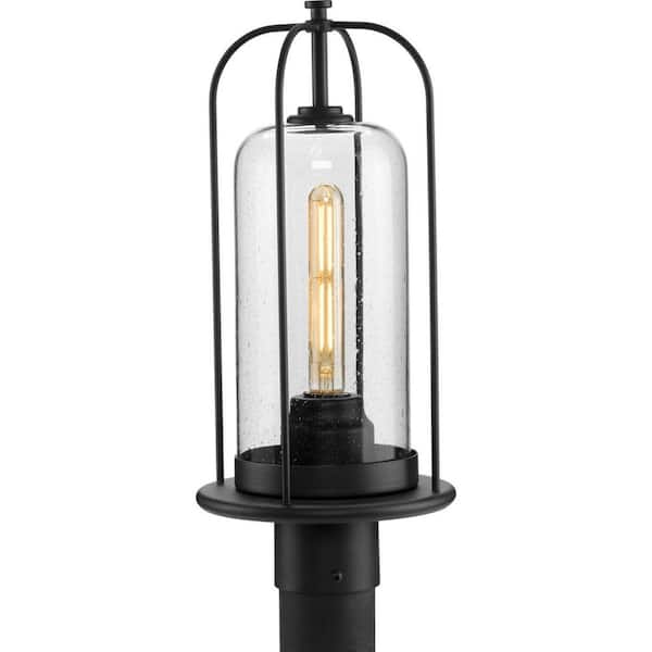 Progress Lighting Watch Hill 1-Light Textured Black Clear Seeded Glass Farmhouse Outdoor Post Lantern Light
