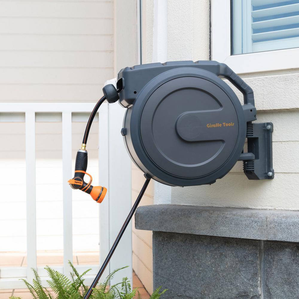 Giraffe Tools 130' Dark Gray Retractable Garden Hose Reel