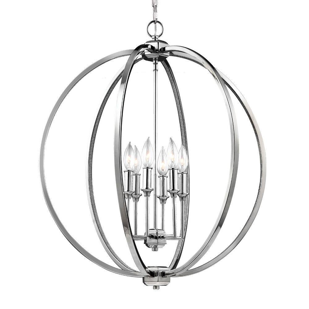 Corinne 6-Light Polished Nickel Crystal Globe Pendant