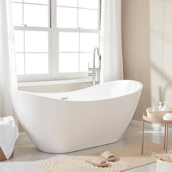 Vanity Art 71 in. Acrylic Flatbottom Freestanding Bathtub in White/Brushed Nickel Vanity Art 71 in. Acrylic Flatbottom Freestanding Bathtub in White/Brushed Nickel