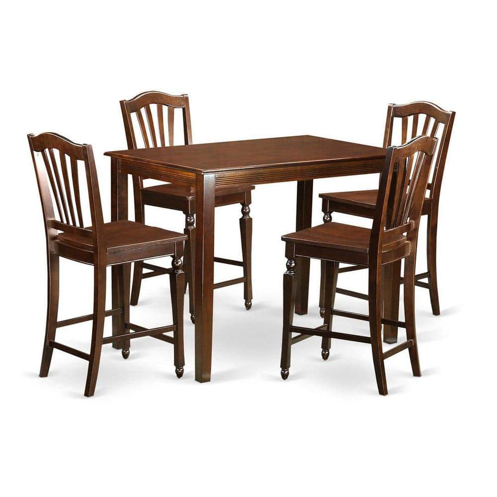 5-Piece Mahogany Finish Solid Wood Top - Dining Room Set - Seats 4