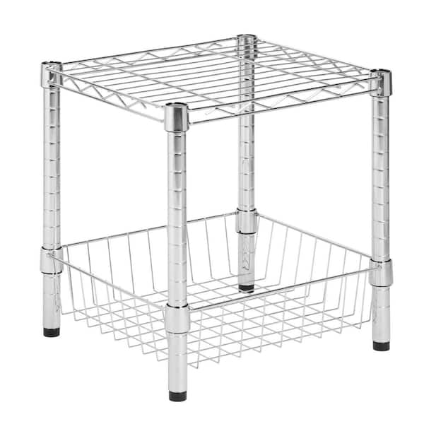 Honey-Can-Do Chrome 2-Tier Steel Wire Garage Storage Shelving Unit (15 in. W x 16 in. H x 14 in. D)