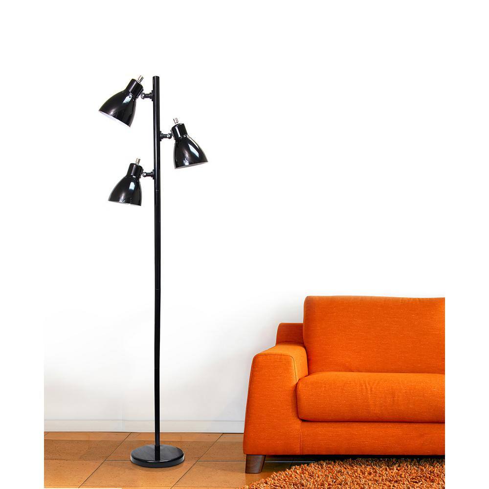 Modern Adjustable Triple-Light Floor Lamp in Black Metal