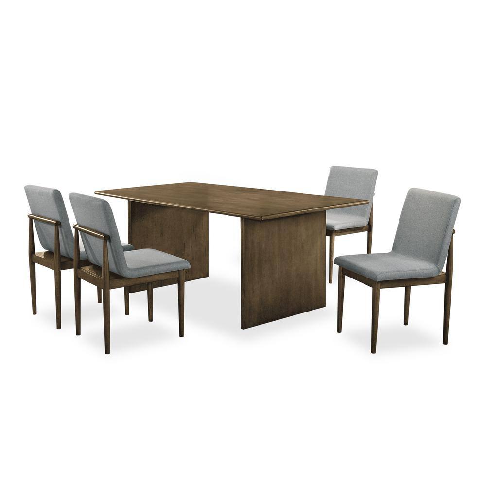Natural Wood and Gray Upholstered 7-Piece Dining Set