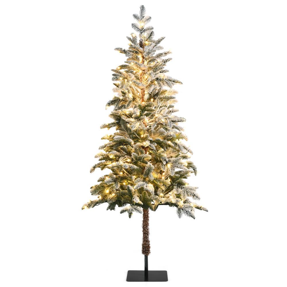 Costway 6 ft. PreLit Hinged Pencil Artificial Christmas Tree Snow