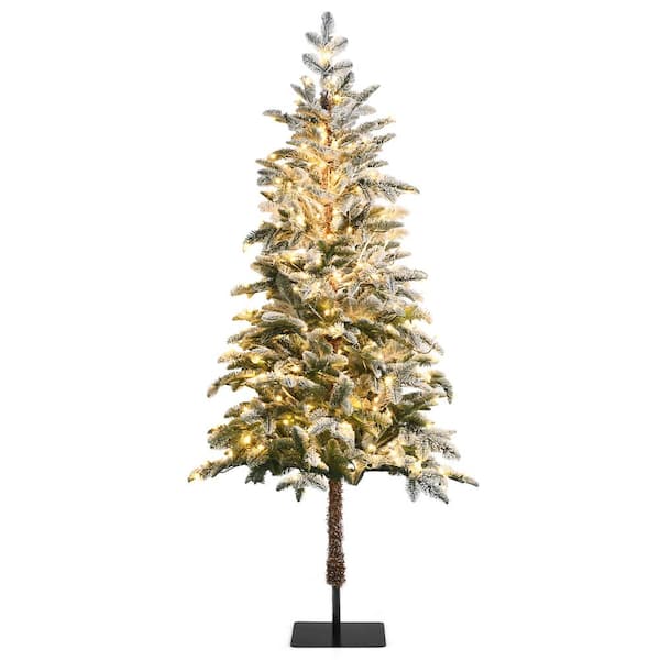 Costway 6FT Pre-Lit Hinged Christmas Tree Snow Flocked w/9 Modes