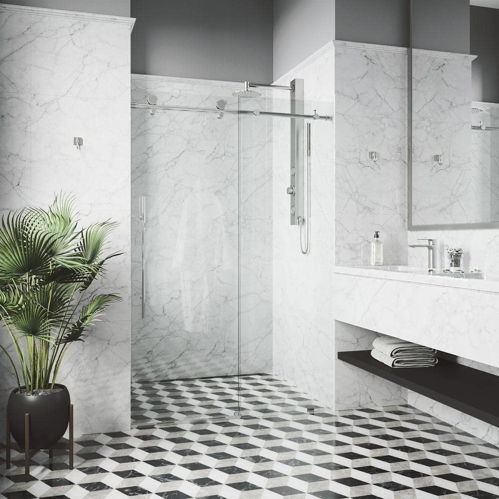 Elan E-Class Frameless Chrome Sliding Shower Door with Clear Glass