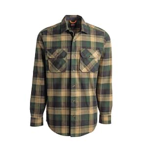 Woodfort Men's L Forest Big Rock Canyon Plaid Heavy Weight Flannel Button Down Work Shirt
