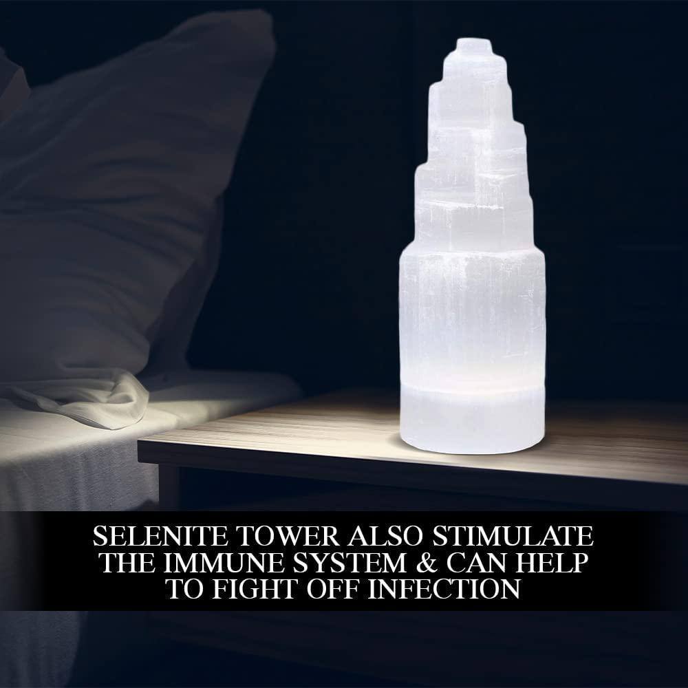 15cm White Selenite Crystal Tower Lamp