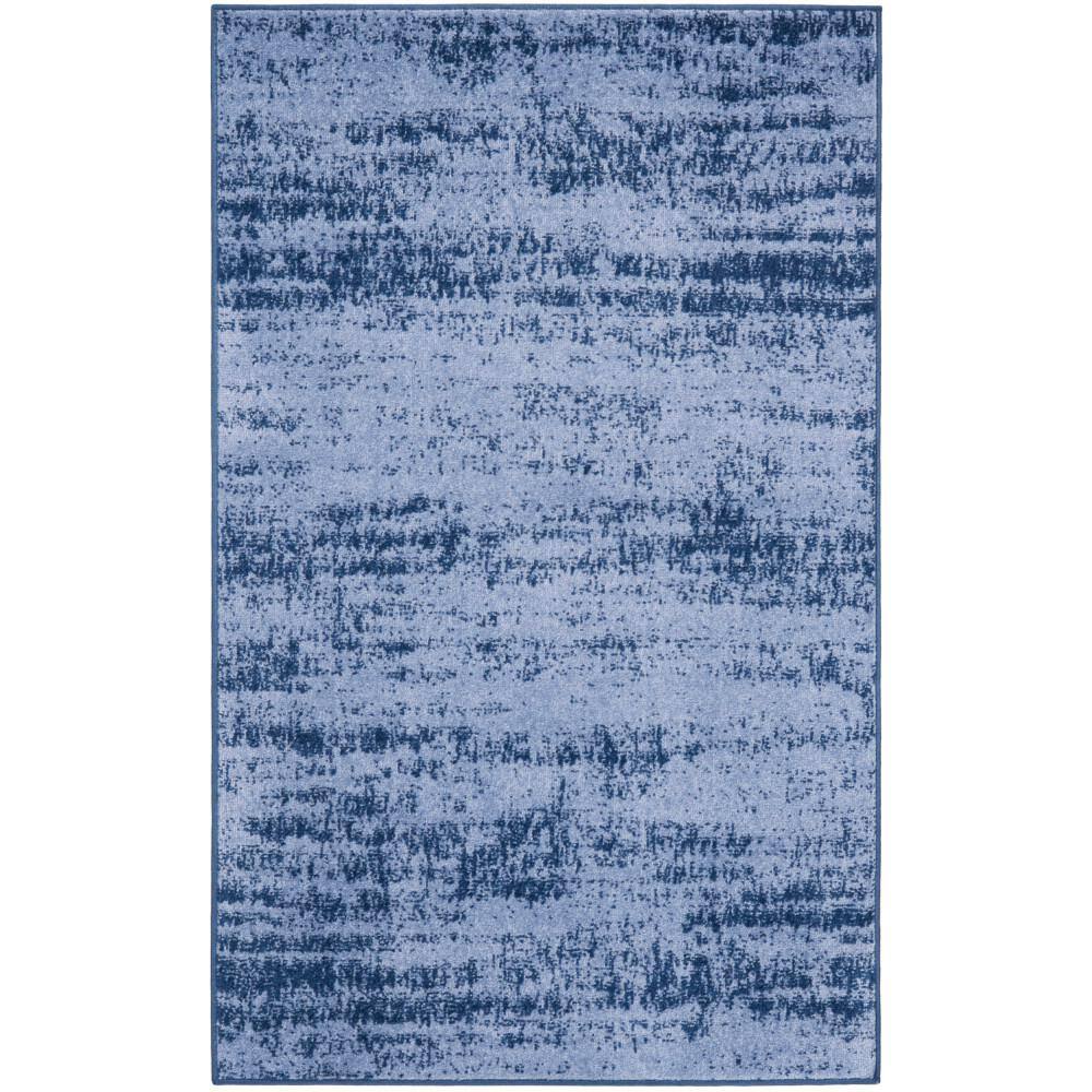 Denim Blue Abstract Synthetic Reversible Outdoor Rug 38"