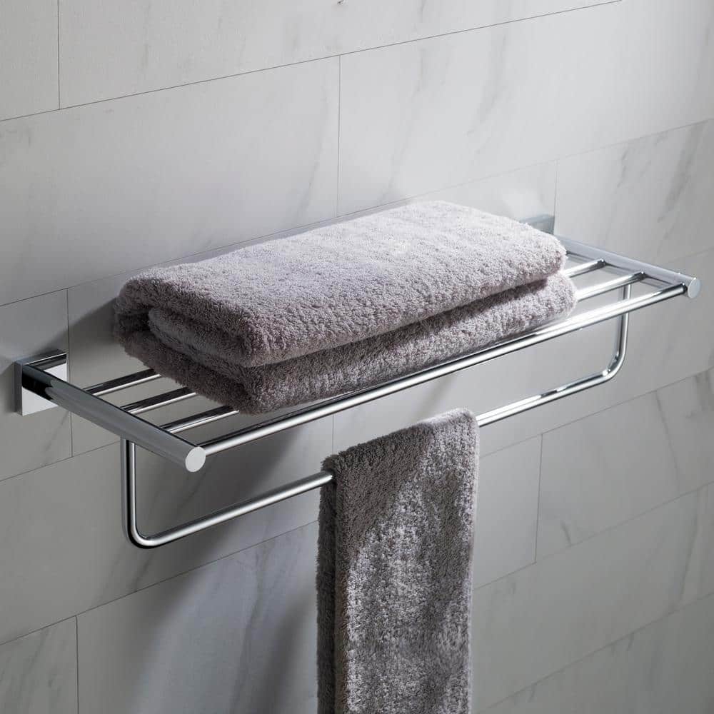 Modern Black Wall-Mounted Bathroom Shelf with Towel Bar