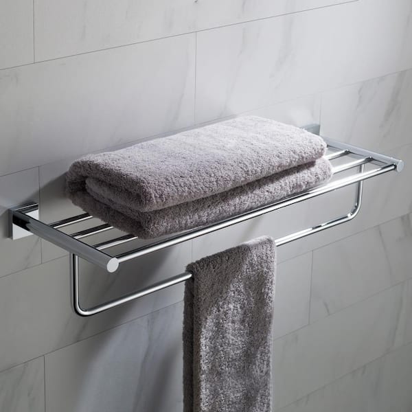 Ventus Bathroom Shelf with Towel Bar in Chrome