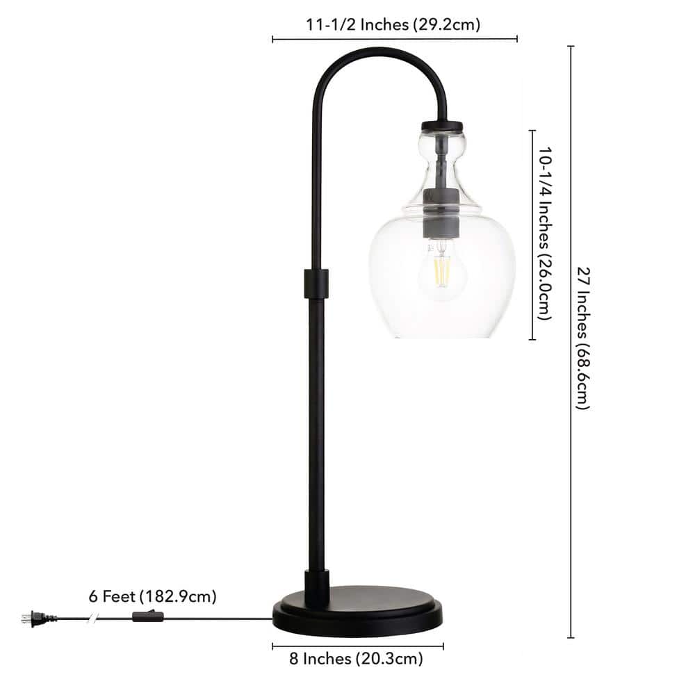 Verona 27" Blackened Bronze Arc Table Lamp with Clear Glass Shade