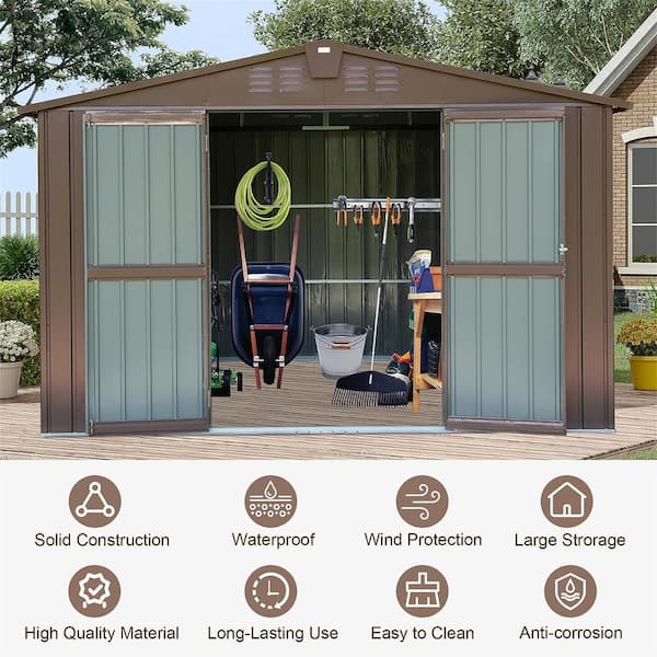 Tenleaf 10 ft. W x 8 ft. D Brown Metal Outdoor Storage Shed with