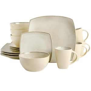 Square Reactive Glaze Dinnerware Set of 16, Speckled Taupe