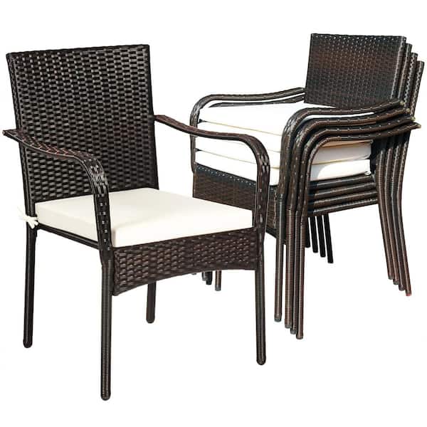 Costway Cushioned Wicker Outdoor Dining, Gray Stackable Wicker Outdoor Dining Chair