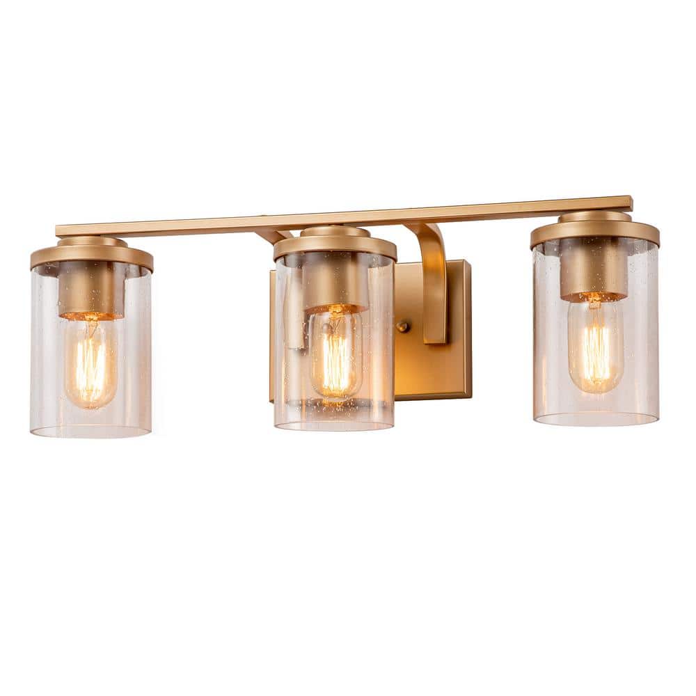 EDISLIVE Emerson 21 in. 3-Light Gold Bathroom Vanity Light Seeded Glass Indoor Vanity ...