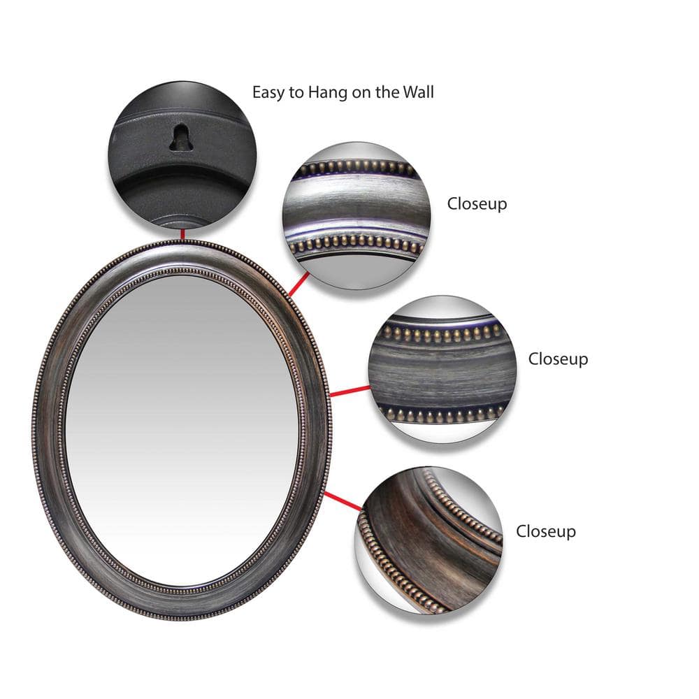 Elegant Antique Silver 30" Oval Beaded Resin Wall Mirror