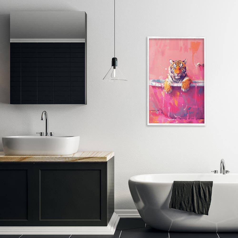 Bright Bathing Tiger in Tub by LSR Design Studio White Framed Animal Giclee Art Print 30 in. x 20 in. price history on PriceWatchPro