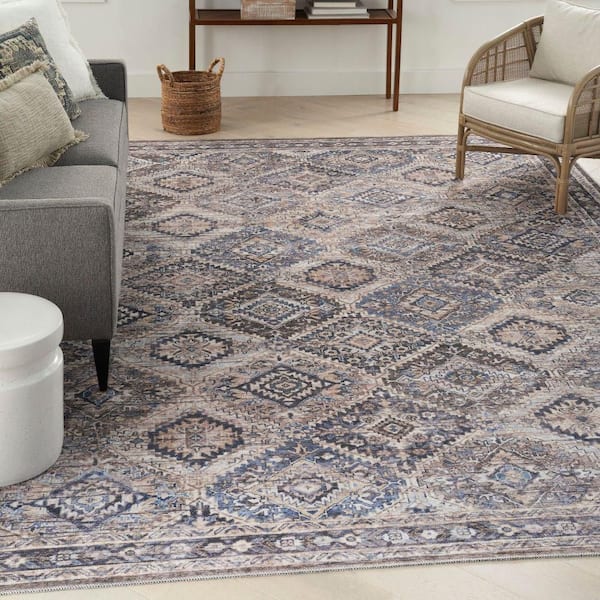 57 Grand Machine Washable Ivory/Latte 8 ft. x 10 ft. Bordered Transitional Area Rug