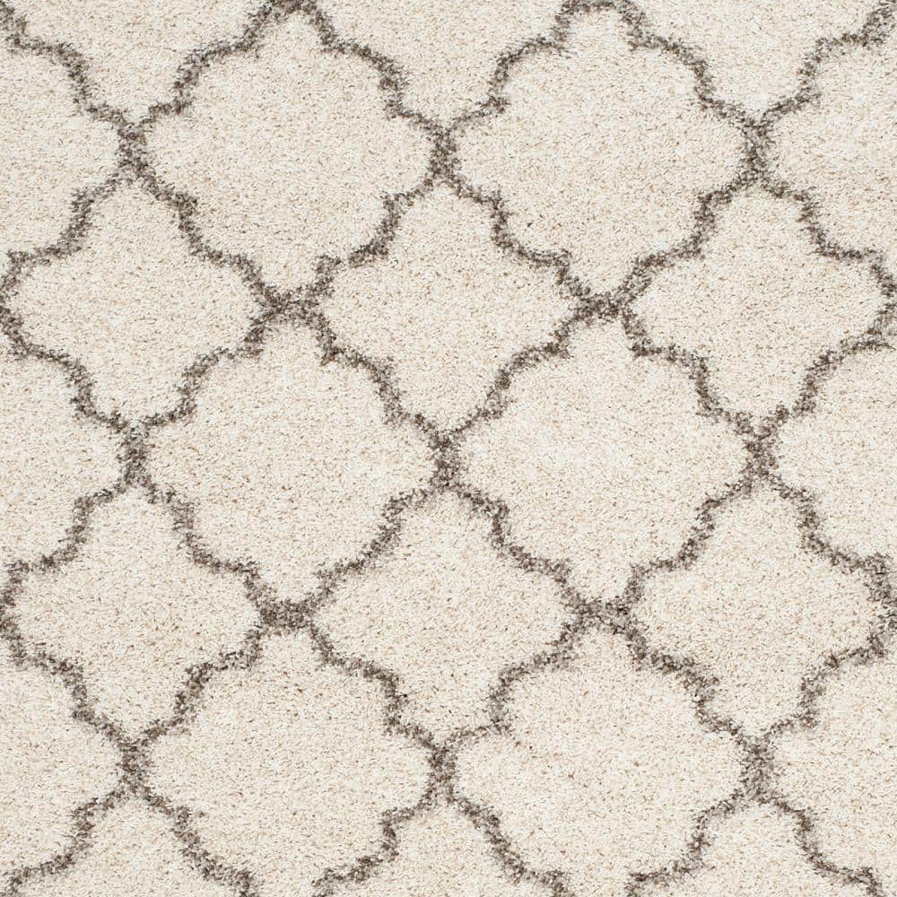 Ivory and Grey High Pile Shag Area Rug 8' x 10'