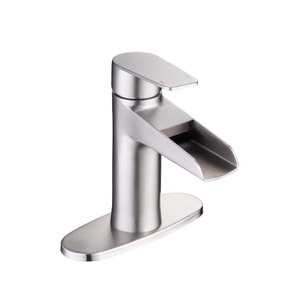 Waterfall Single Handle Single Hole Low-Arc Bathroom Faucet with Deckplate 
