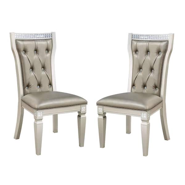 Furniture of America Deltona Champagne and Warm Gray Faux Leather Button Tufted Dining Chairs (Set of 2)
