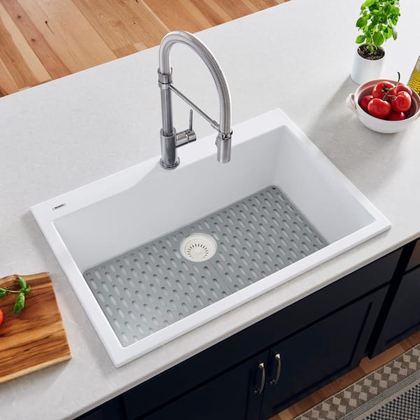 EpiGranite 28 in. Drop-in Single Bowl Kitchen Sink in Arctic White Granite Quartz Composite