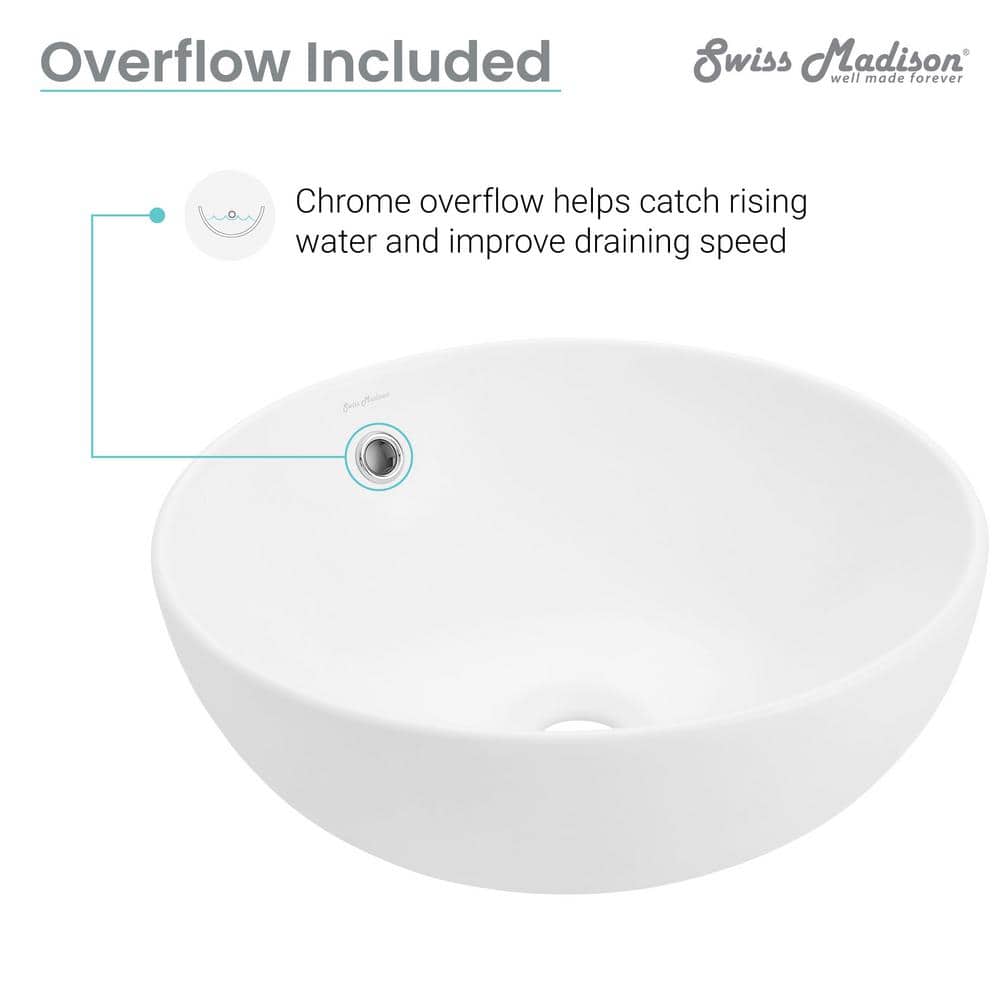 Matte White Ceramic Round Above-Counter Vessel Sink