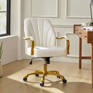 Stephanie Leather Wood Swivel Tilting Task Chair in Ivory with Channel Tufted Back