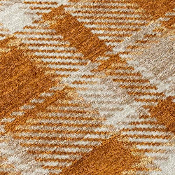 Orange and Ivory 8 ft. Round Woven Plaid Round Indoor/Outdoor Area Rug