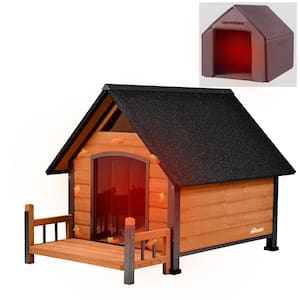 Insulated Large Dog House with Liner Inside Iron Frame - Brown