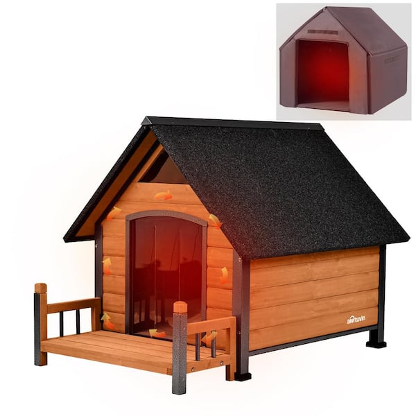 aivituvin Insulated Large Dog House with Liner Inside Iron Frame - Brown