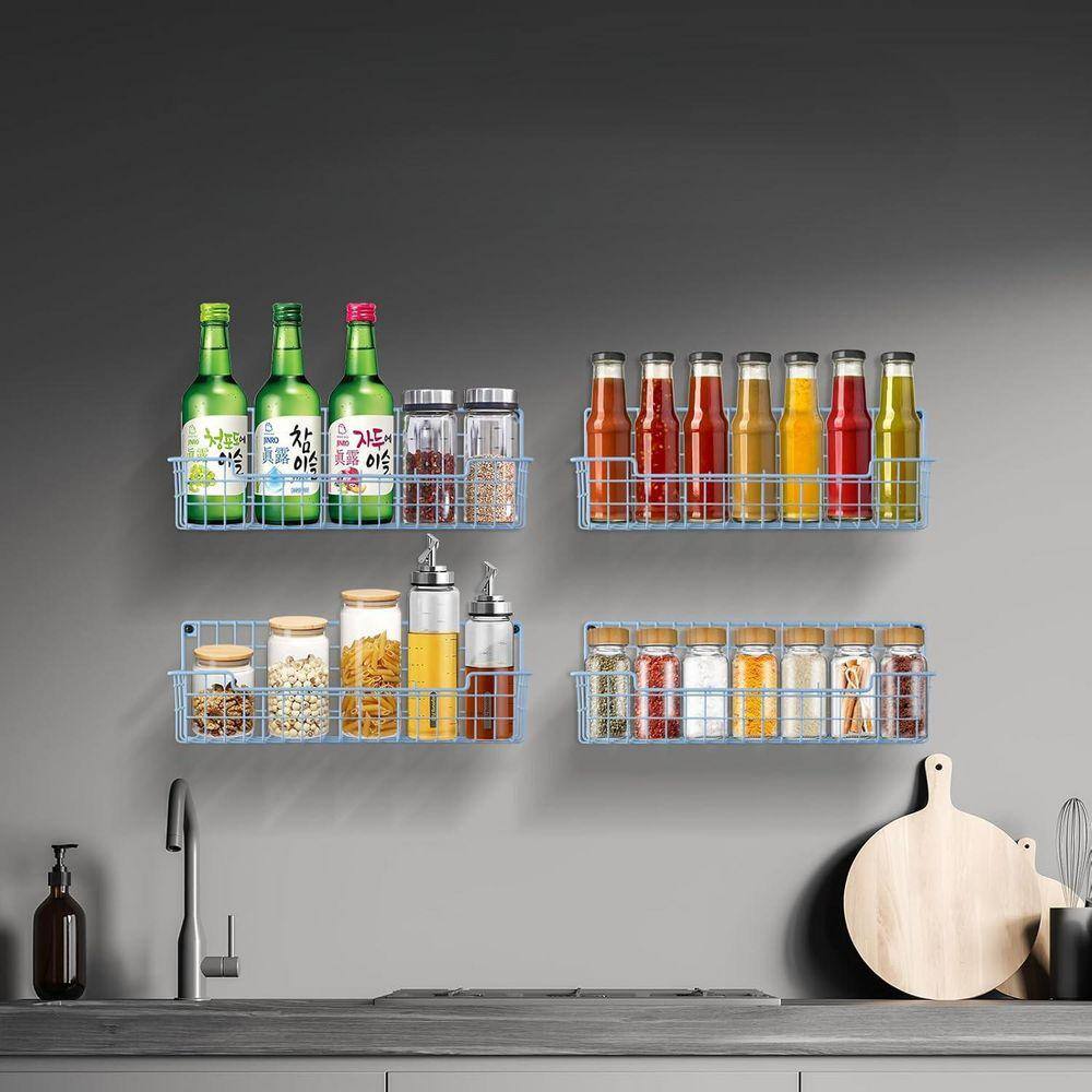 Whatseaso 14.57 in. (Pack-4) Metal Wall Mount Spice Rack in Light Blue ...