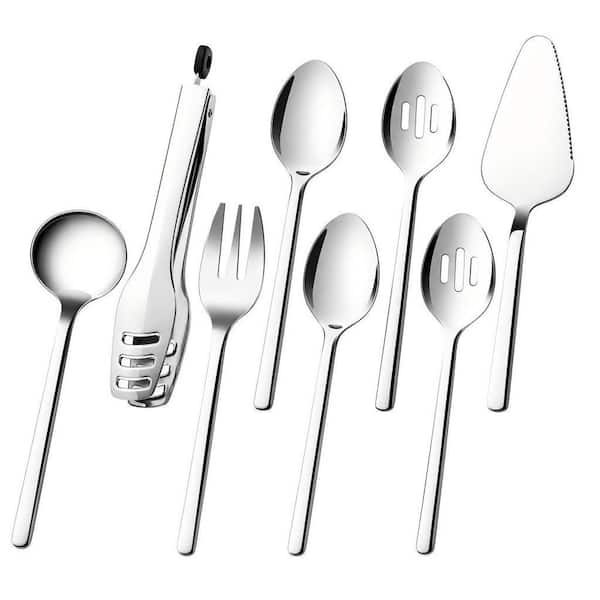 8-Piece Large Hostess Serving Utensils Set, Stainless Steel Heavy Duty Serving Utensils for Buffet, Wedding, Silver