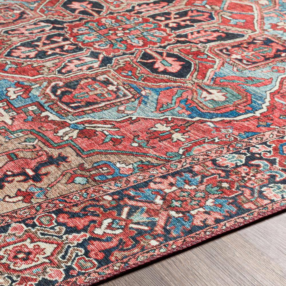 Bright Red Rectangular Synthetic Vintage Area Rug