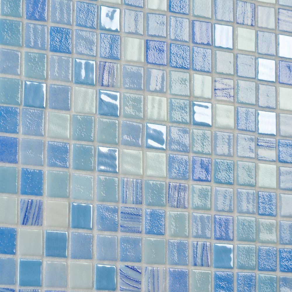 Whirlpool Blue Polished Glass Mosaic Tile Sheet